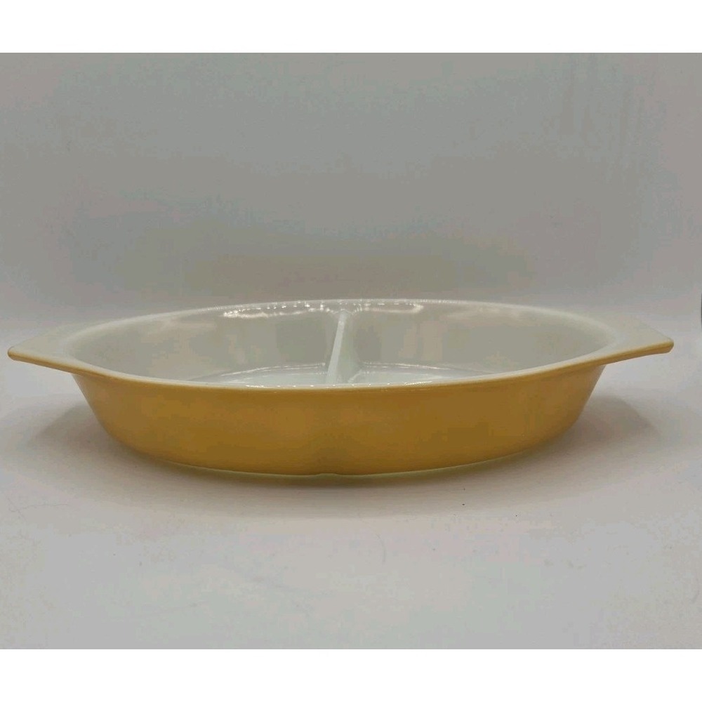 VTG Pyrex Butterfly Gold Divided Casserole Baking Serving Dish 1 Qt. #063